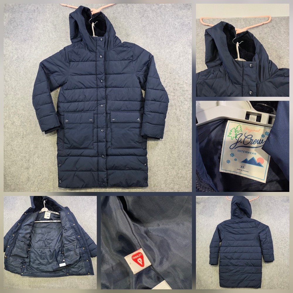 J.Crew Coat Womens‎ XL Navy Blue Hooded Primaloft Insulated Parka Jacket AZ420